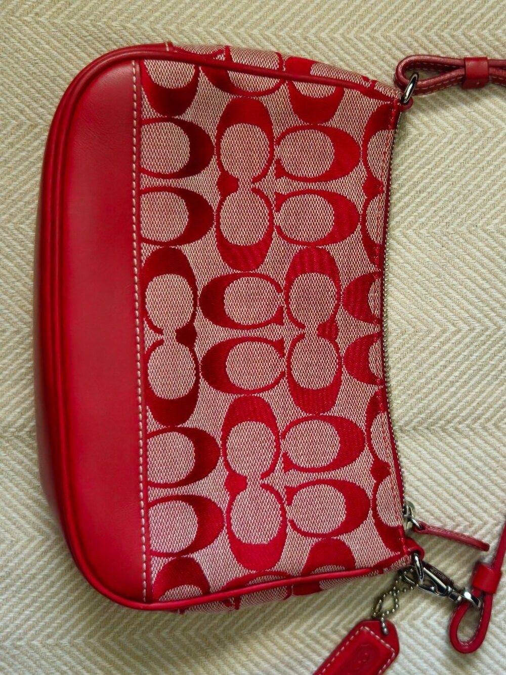Vintage YK Red Coach Canvas Demi Pouch Shoulder Bag